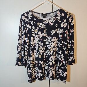 J. Jill Black and White Peplum Blouse 3/4 Sleeve